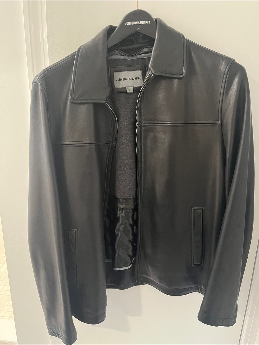 Johnston & Murphy Black Leather Zip Jacket